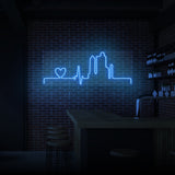 "HEARTBEAT CITY" NEON SKILT